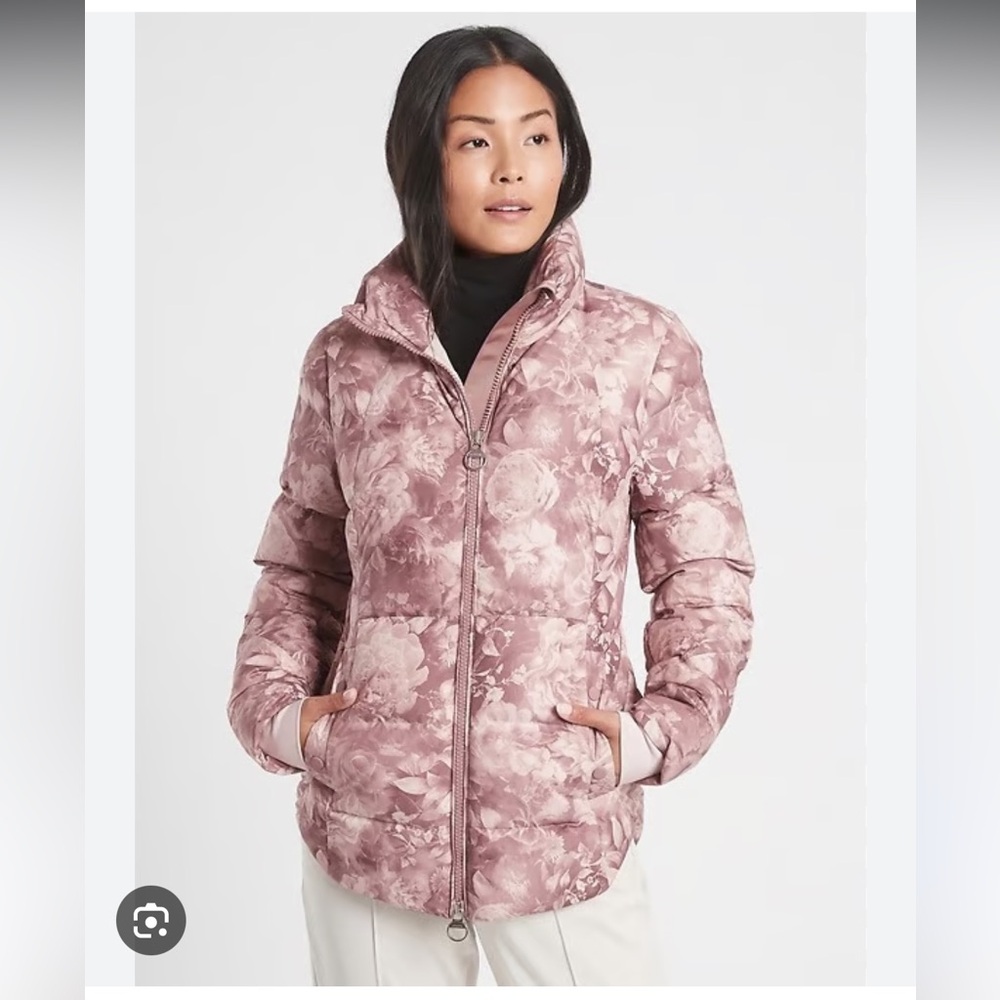 Athleta Downtown Floral Mauve Puffer Jacket